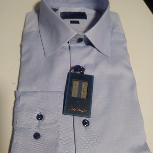 David Donahue dress shirt (blue, 100% cotton, 36/37)